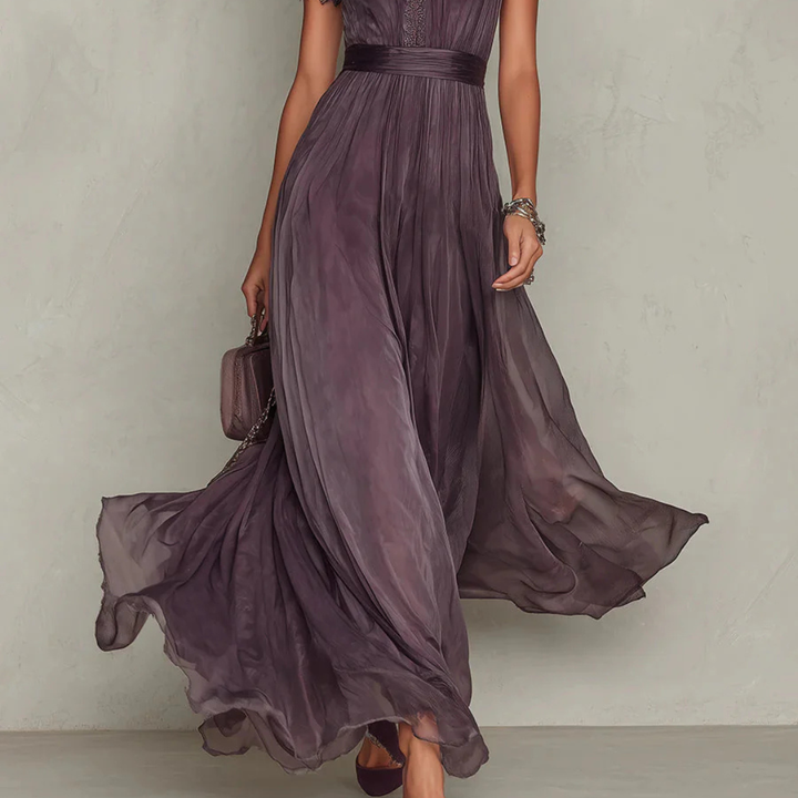 Karrie | Vestido maxi de chiffon para mujer con cuello alto elegante en púrpura