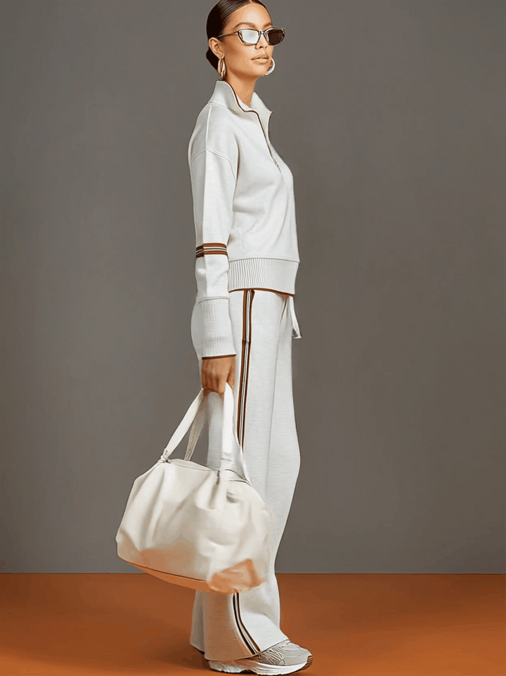 Lori | Conjunto de mujer con sudadera de media cremallera y pantalones de pierna ancha