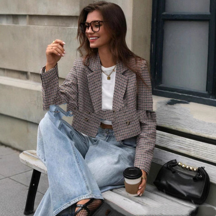 Caroline - Elegante, moderna, de cuadros, chaqueta corta para mujer
