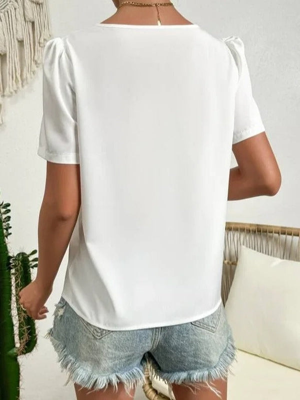Jennifer - Blusa de verano para mujer con escote asimétrico y mangas abullonadas