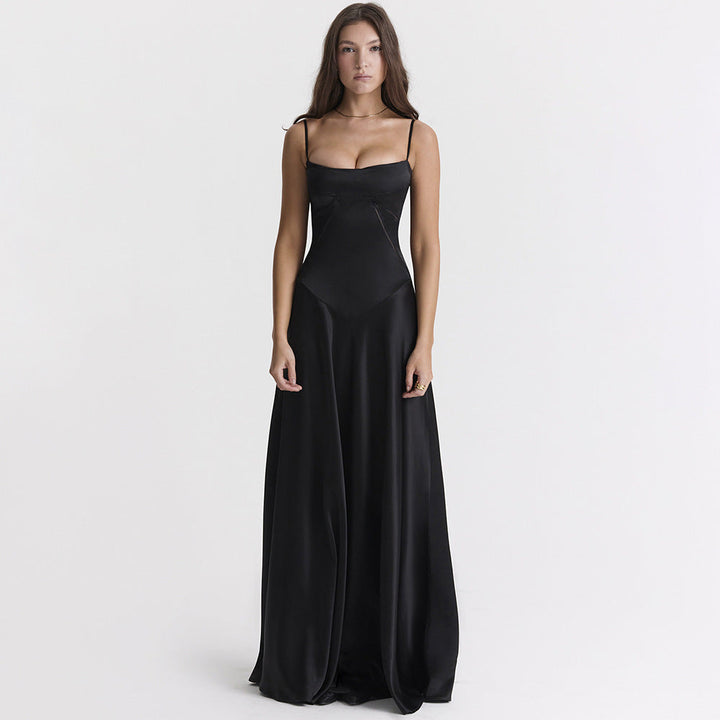 Olivia | Elegante vestido de satén maxi con atado en la espalda