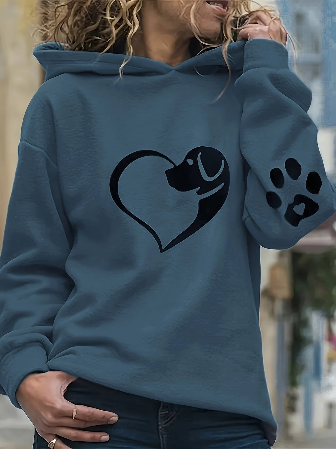 Aveline - Sudadera femenina con capucha y diseño de perro y pata