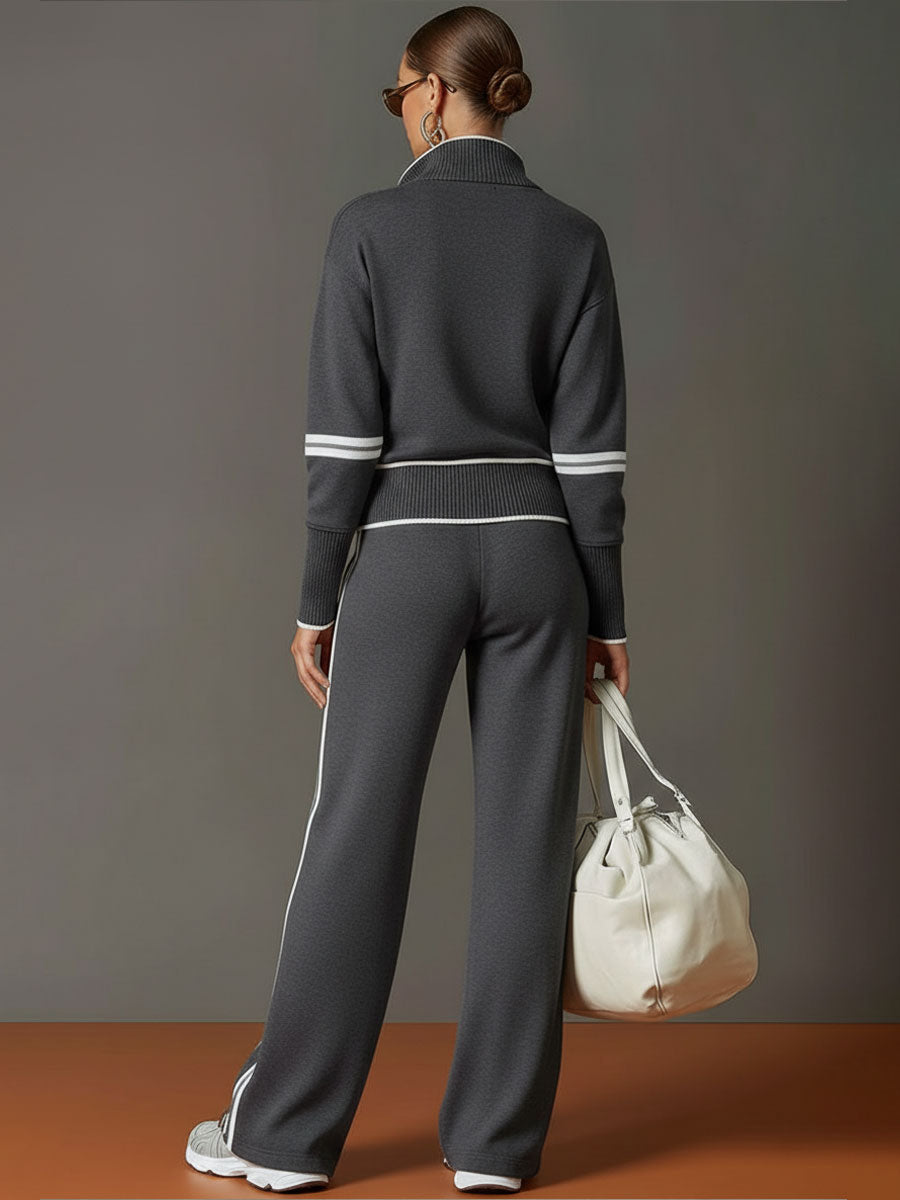 Lori | Conjunto de mujer con sudadera de media cremallera y pantalones de pierna ancha