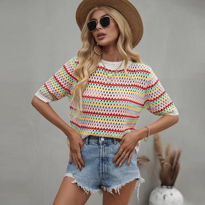 Gracie - Blusa de mujer de encaje en rayas