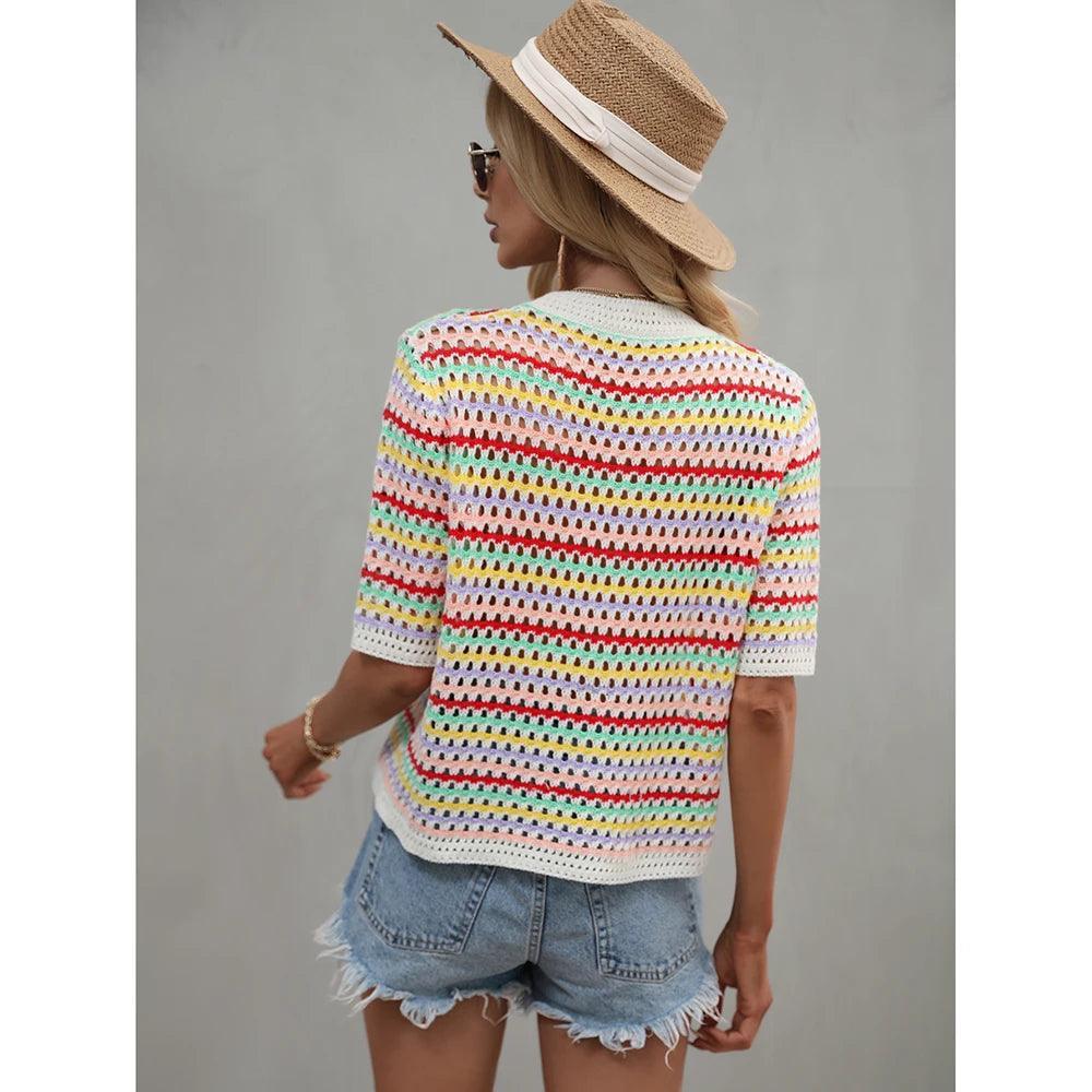 Gracie - Blusa de mujer de encaje en rayas