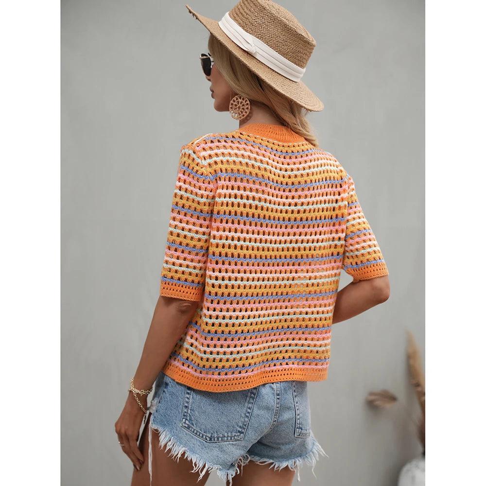 Gracie - Blusa de mujer de encaje en rayas