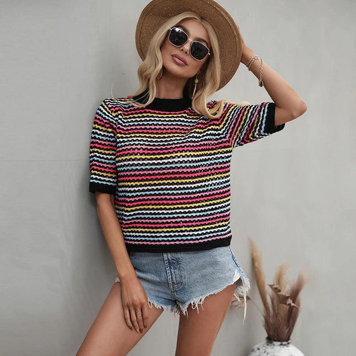 Gracie - Blusa de mujer de encaje en rayas