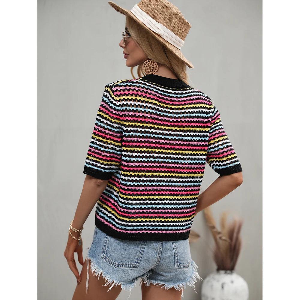 Gracie - Blusa de mujer de encaje en rayas