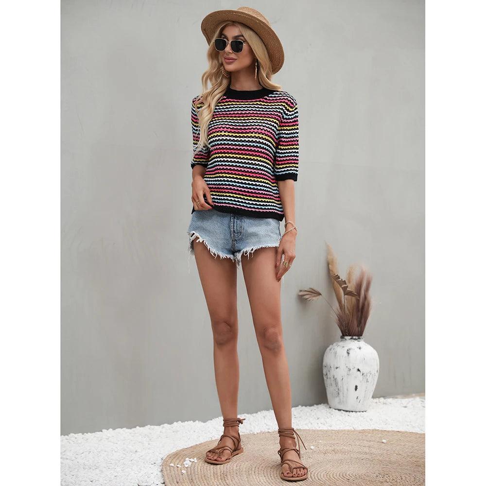 Gracie - Blusa de mujer de encaje en rayas