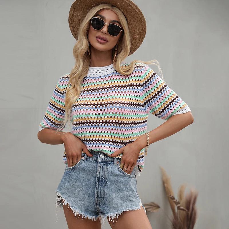 Gracie - Blusa de mujer de encaje en rayas