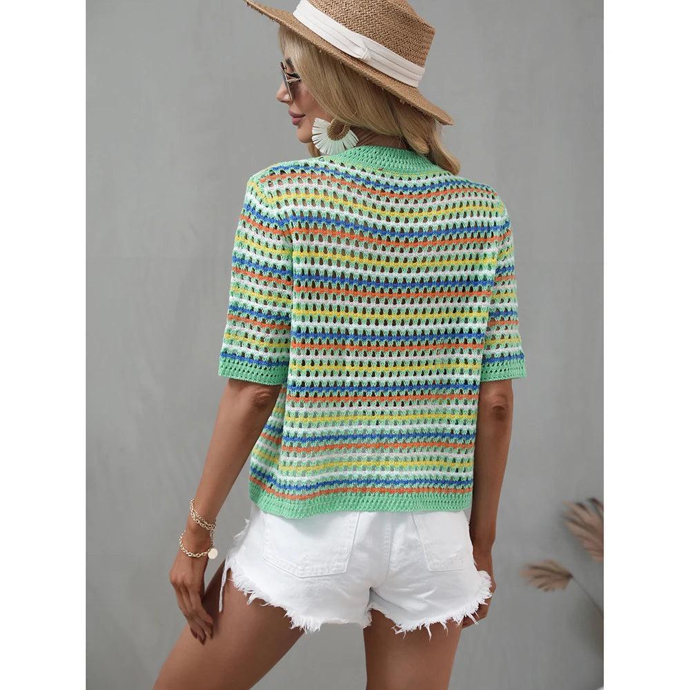 Gracie - Blusa de mujer de encaje en rayas