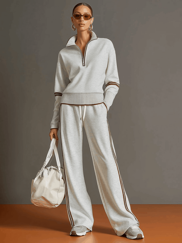 Lori | Conjunto de mujer con sudadera de media cremallera y pantalones de pierna ancha
