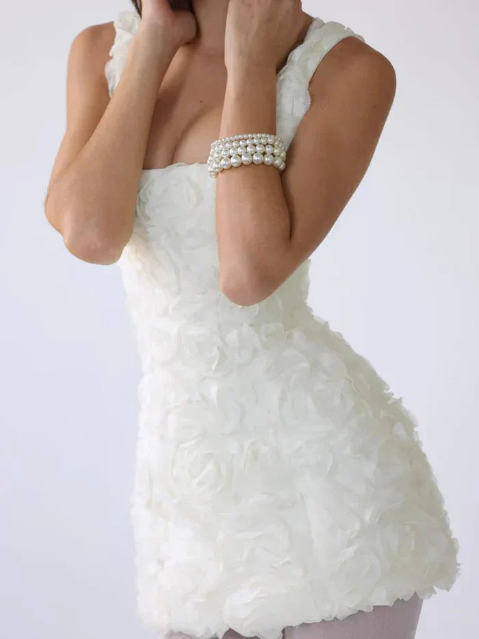 Malwina - Vestido corto con flores tridimensionales – elegante y romántico