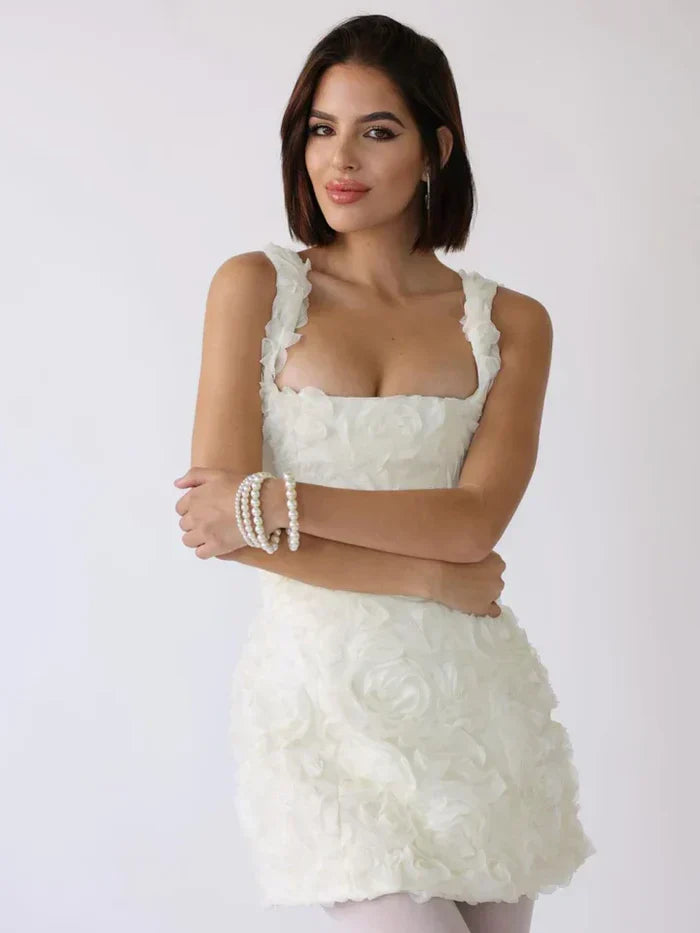 Malwina - Vestido corto con flores tridimensionales – elegante y romántico