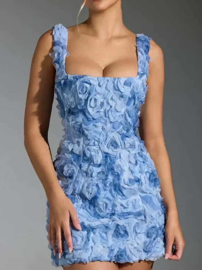 Malwina - Vestido corto con flores tridimensionales – elegante y romántico
