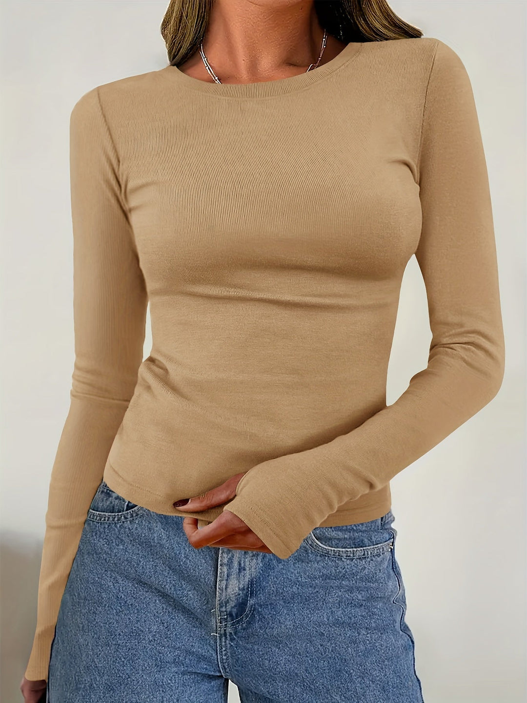 Noressa - Blusa de mujer de manga larga con escote redondo para otoño e invierno