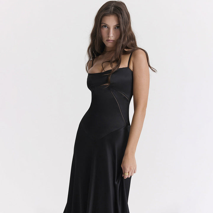 Olivia | Elegante vestido de satén maxi con atado en la espalda