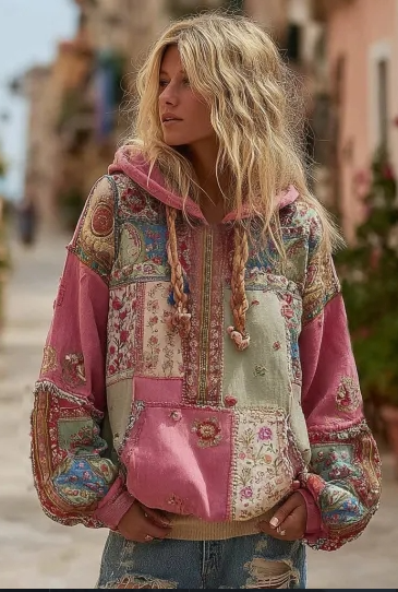 Pimiento - Suéter de mujer con capucha en estilo vintage barroco con estampado floral femenino