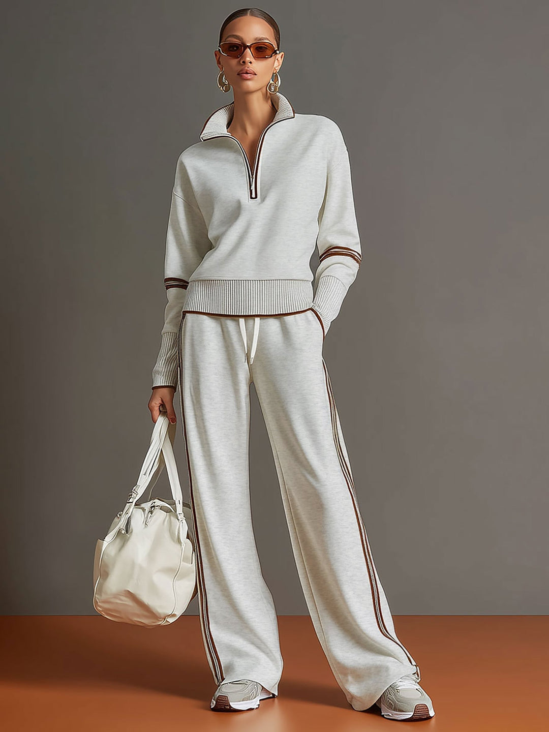 Lori | Conjunto de mujer con sudadera de media cremallera y pantalones de pierna ancha