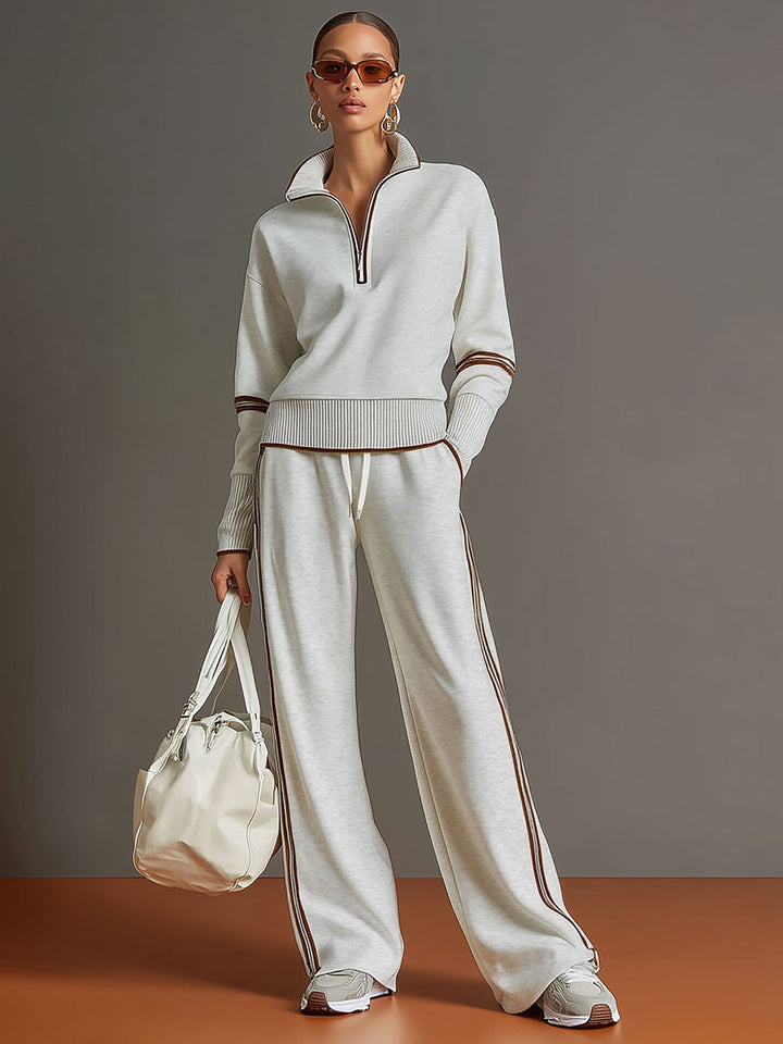 Lori | Conjunto de mujer con sudadera de media cremallera y pantalones de pierna ancha