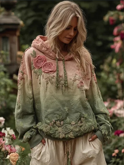 Pimiento - Suéter de mujer con capucha en estilo vintage barroco con estampado floral femenino