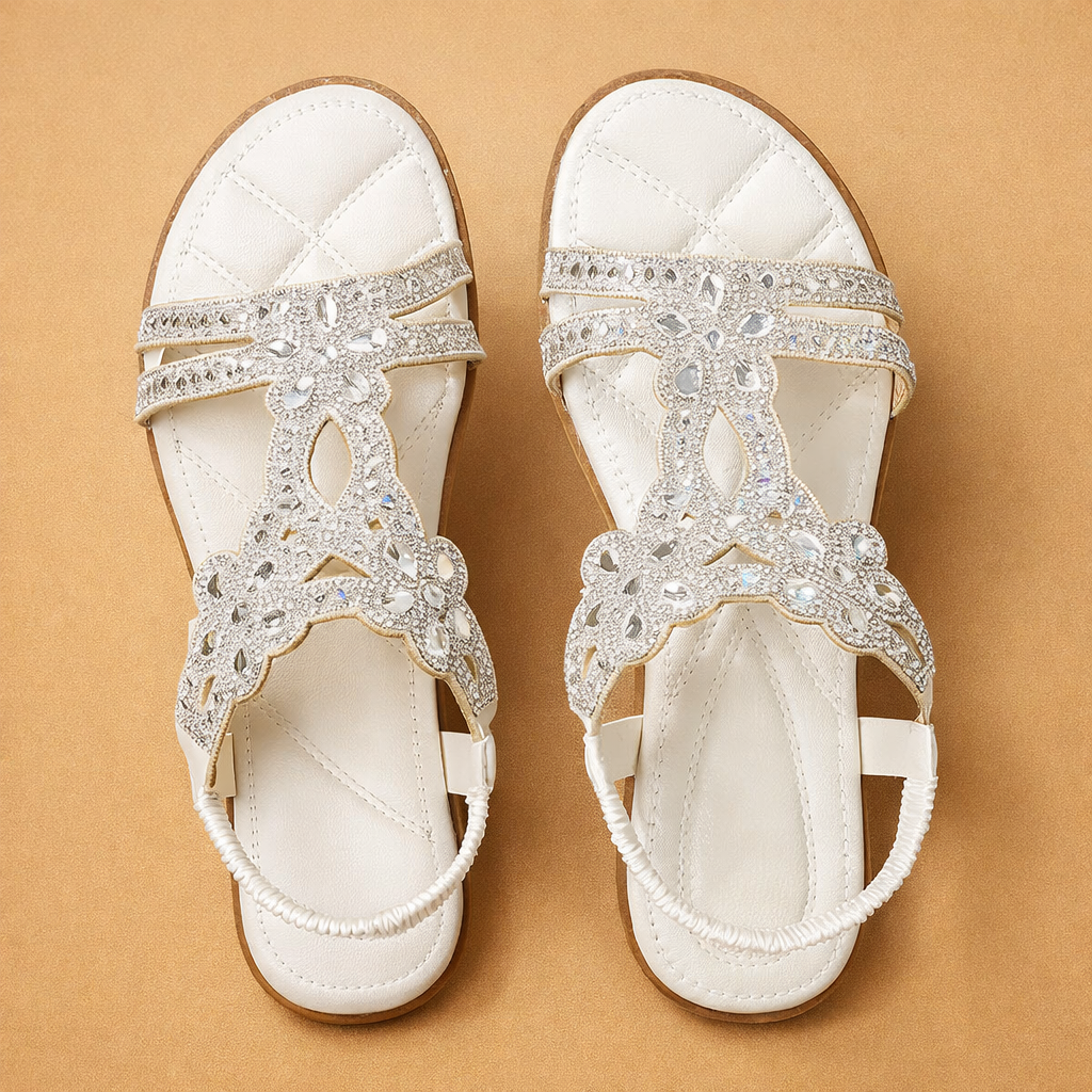 Lanna | sandalias elegantes para mujer adornadas con cristales, calzado de verano para la noche