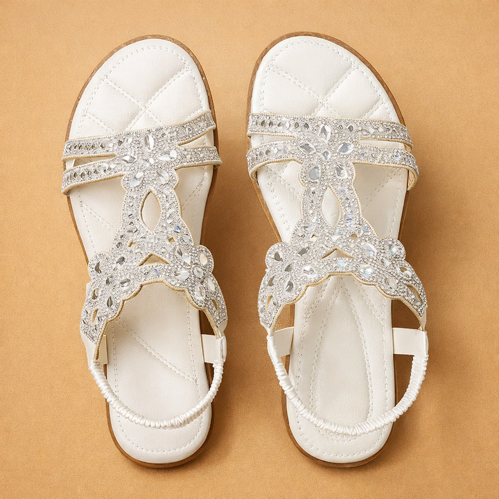 Lanna | sandalias elegantes para mujer adornadas con cristales, calzado de verano para la noche