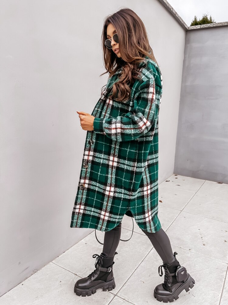 Felicja - Chaqueta de Camisa para Mujer a Cuadros | Larga