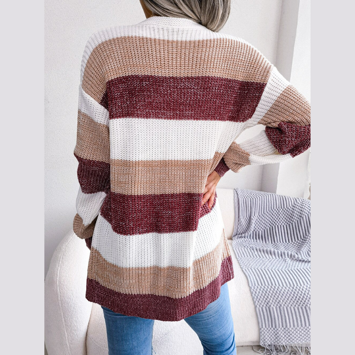 Susanna | Cárdigan de mujer de punto grueso, a rayas, con bolsillos, diseño cómodo y estiloso