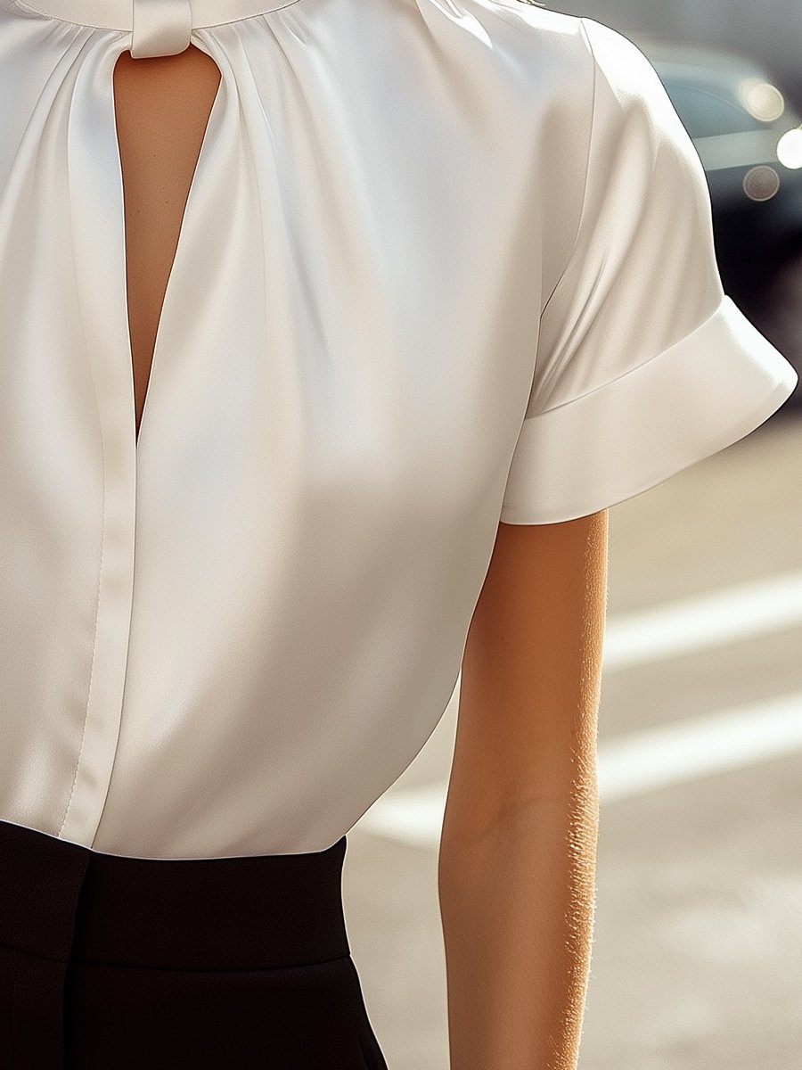 Nala | Blusa de satén elegante con moderno escote en forma de llave