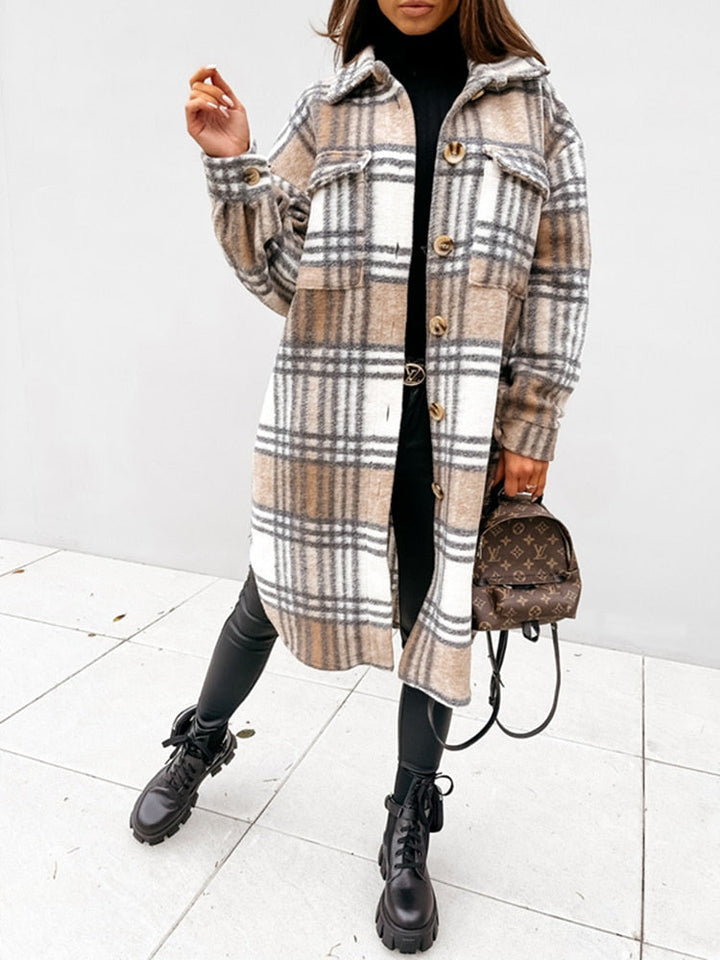 Felicja - Chaqueta de Camisa para Mujer a Cuadros | Larga