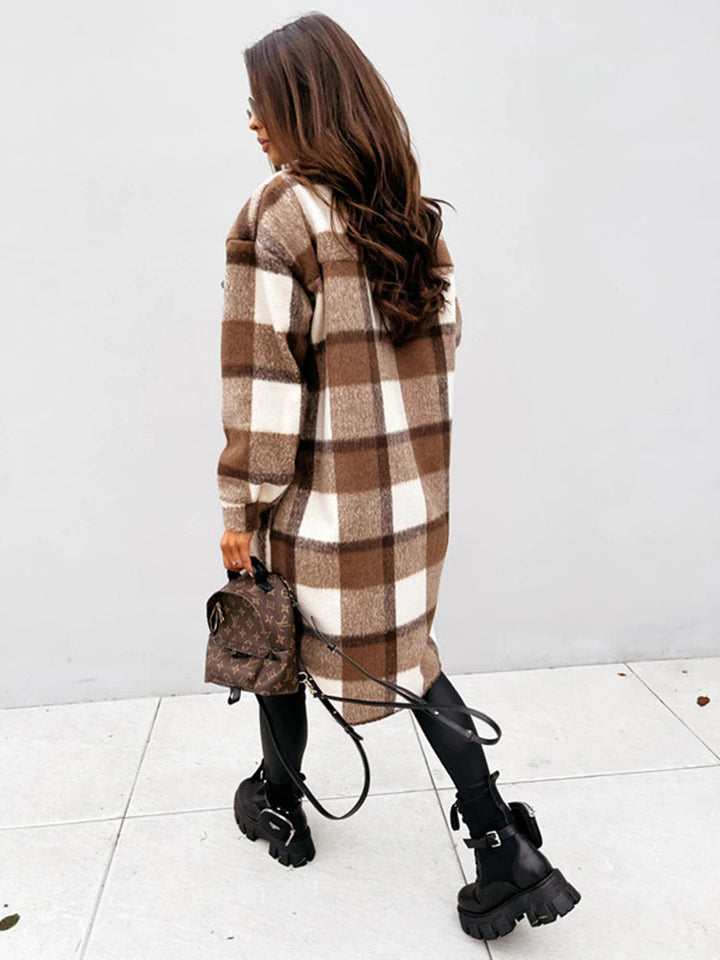 Felicja - Chaqueta de Camisa para Mujer a Cuadros | Larga