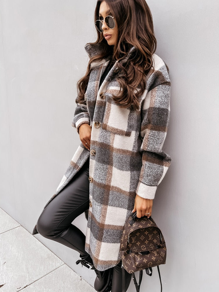Felicja - Chaqueta de Camisa para Mujer a Cuadros | Larga