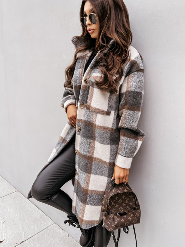 Felicja - Chaqueta de Camisa para Mujer a Cuadros | Larga
