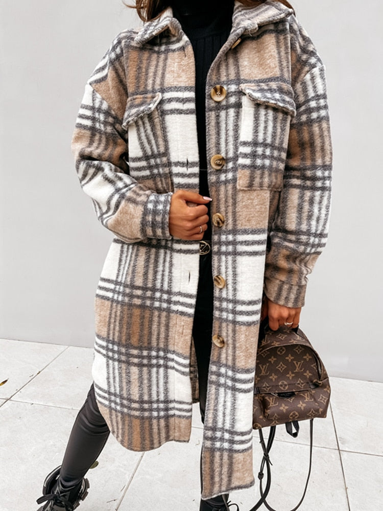 Felicja - Chaqueta de Camisa para Mujer a Cuadros | Larga
