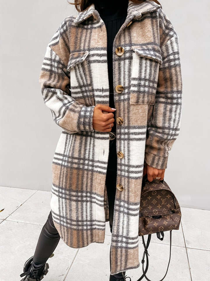Felicja - Chaqueta de Camisa para Mujer a Cuadros | Larga