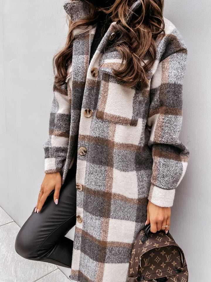 Felicja - Chaqueta de Camisa para Mujer a Cuadros | Larga