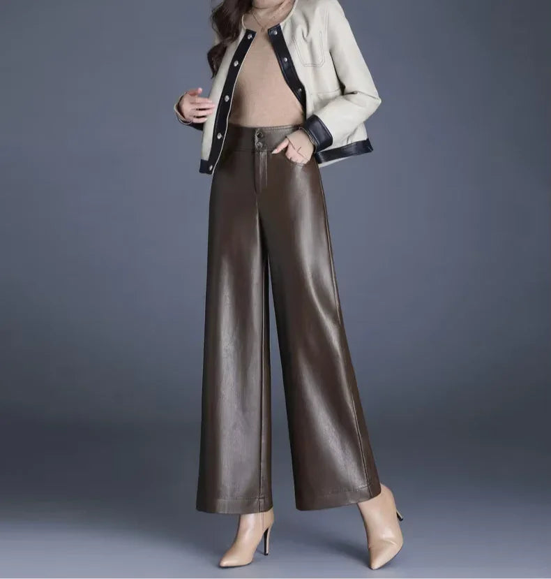 Ottilie - Pantalones de cuero para mujer clásicos y rectos