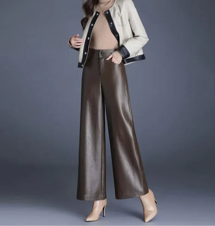 Ottilie - Pantalones de cuero para mujer clásicos y rectos