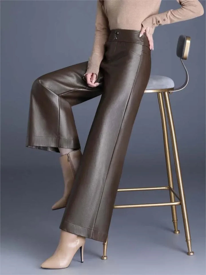Ottilie - Pantalones de cuero para mujer clásicos y rectos