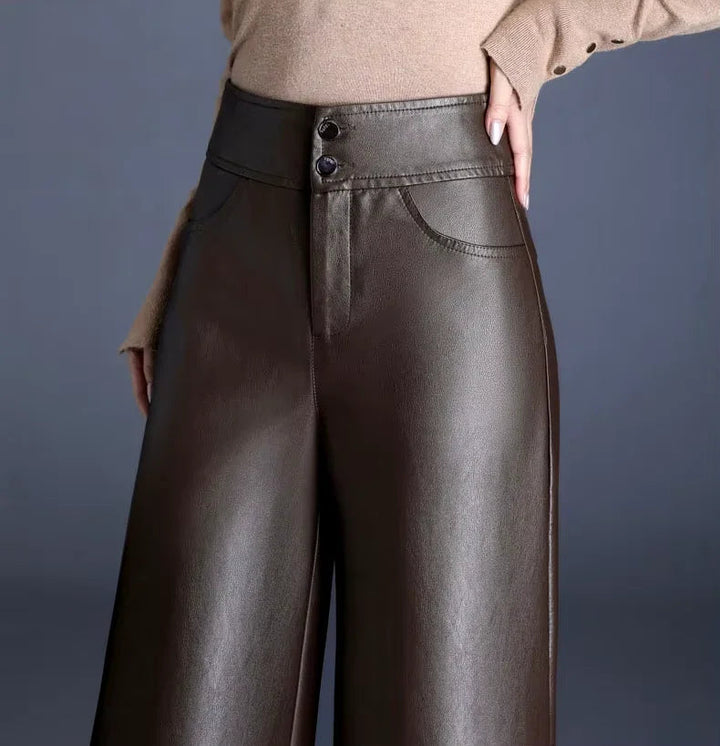 Ottilie - Pantalones de cuero para mujer clásicos y rectos