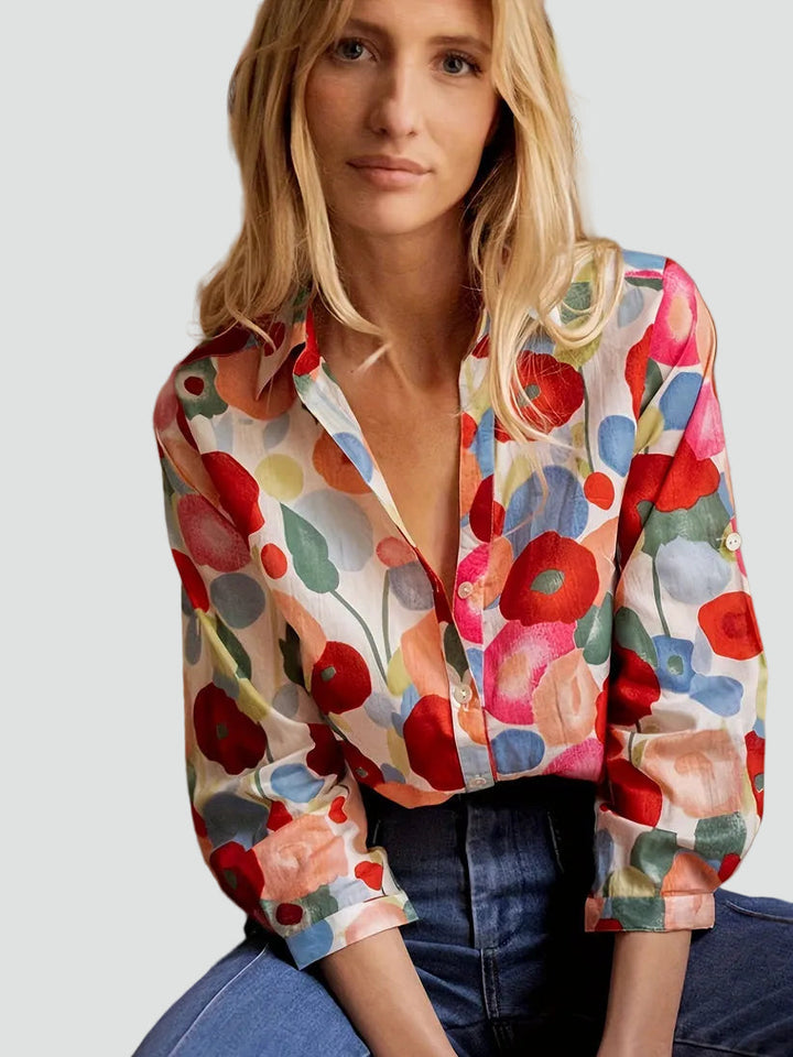 Katey | Blusa elegante de mujer con estampado floral y botones