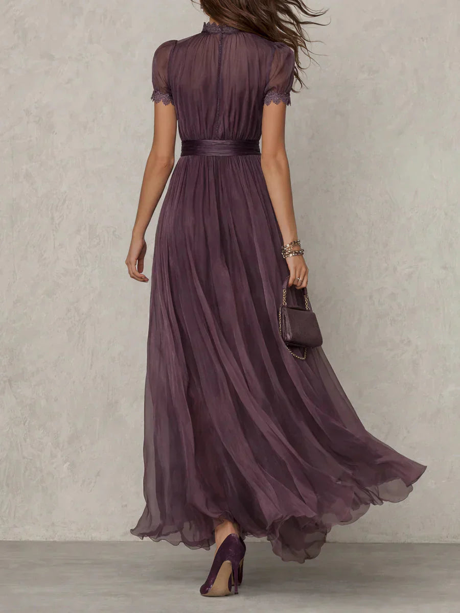 Karrie | Vestido maxi de chiffon para mujer con cuello alto elegante en púrpura