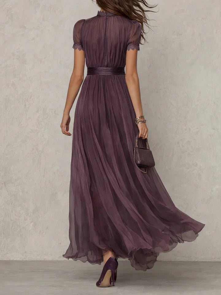 Karrie | Vestido maxi de chiffon para mujer con cuello alto elegante en púrpura