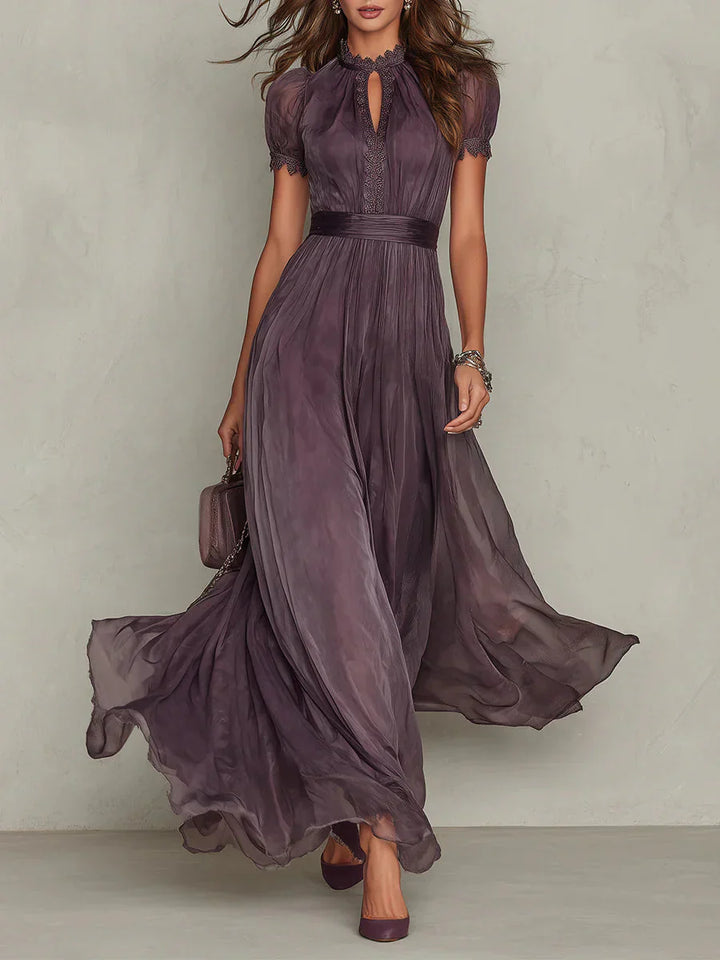 Karrie | Vestido maxi de chiffon para mujer con cuello alto elegante en púrpura