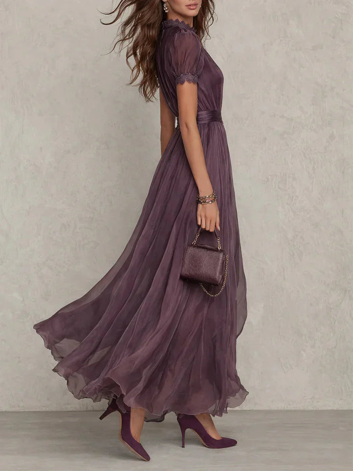 Karrie | Vestido maxi de chiffon para mujer con cuello alto elegante en púrpura