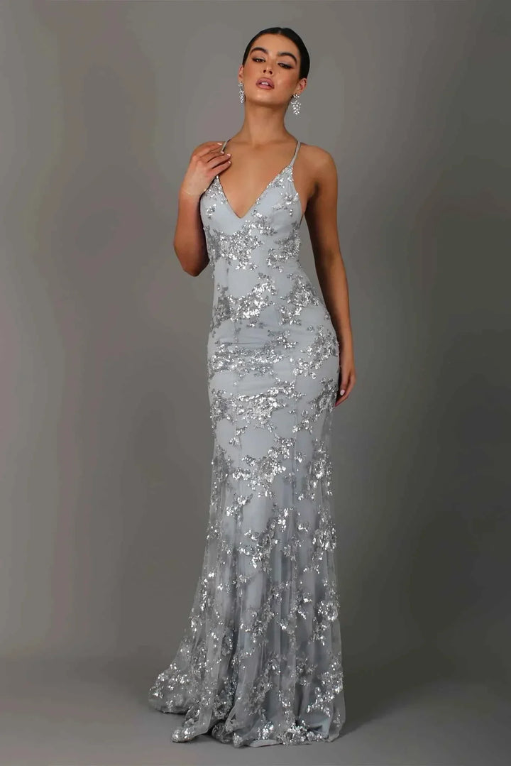 Magda – Vestido largo de tirantes con adornos de lentejuelas