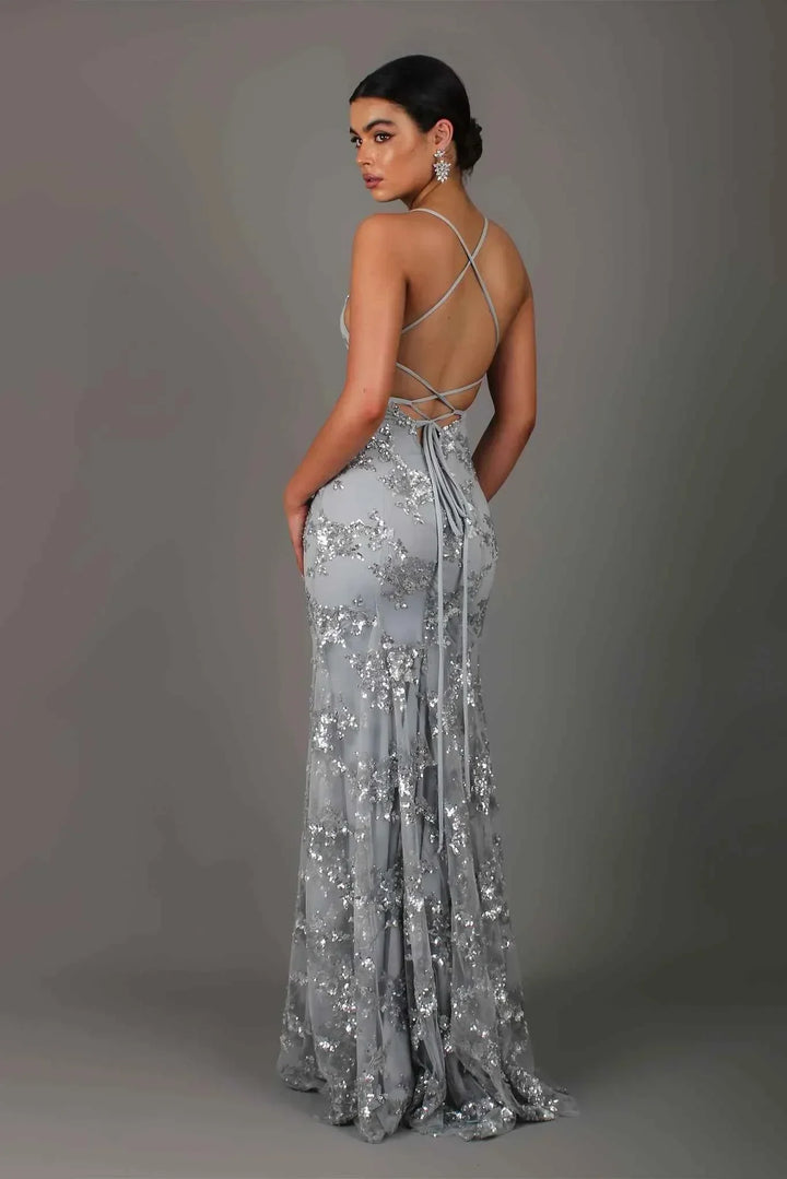 Magda – Vestido largo de tirantes con adornos de lentejuelas
