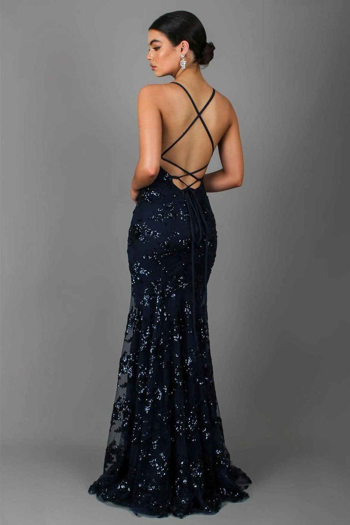 Magda – Vestido largo de tirantes con adornos de lentejuelas
