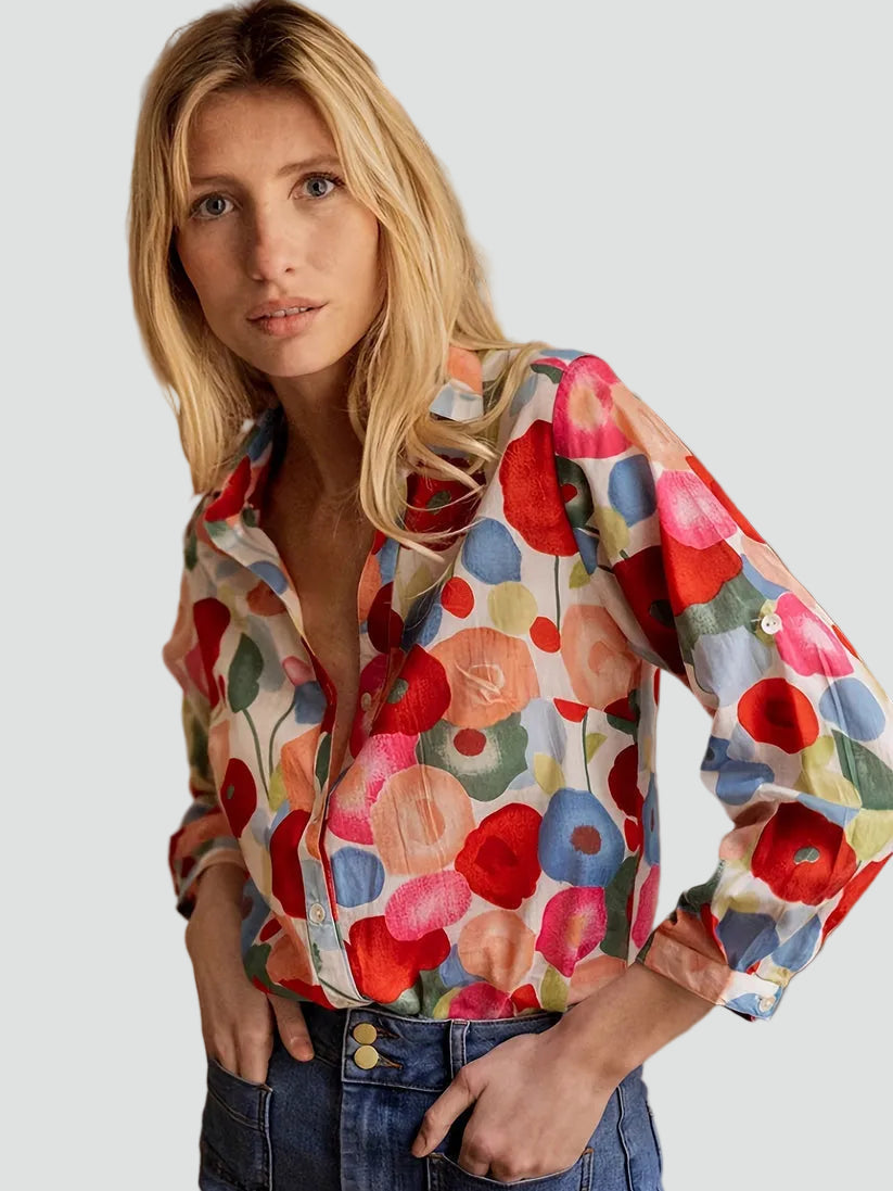 Katey | Blusa elegante de mujer con estampado floral y botones
